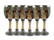 Kit 6 Taças Cálice Em Aço Inox e Resina Crânio Medieval Caveira Guerreiro Osso Colecionável Coquetel Cerveja