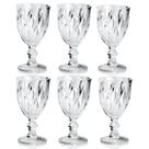 Kit 6 Tacas Diamante 320ml Vidro Cristal Sodo Calcico Multiuso Agua Suco Vinho Drinks Cha Gelado Design Moderno 16,5cm