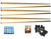 Kit 6 Taco 1,30m 1 Cx Giz Azul E Branco + 20 Ponteira Sinuca