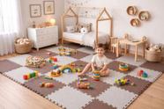 Kit 6 Tatames Tapete Eva 50x50x1cm 10mm CINZA CLARO E MARROM Infantil