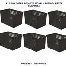 Kit 6 un caixa arquivo movel largo p/ pasta suspensa preto