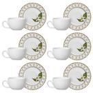 Kit 6 Xícaras Cerâmica Chá Café Pires Flor Clean 85ml Kit 6 Xícaras Cerâmica Chá Café Pires Flor Clean 85ml