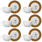 Kit 6 Xícaras Cerâmica Chá Café Pires Flor Minimalista 250ml