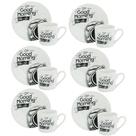 KIT 6 Xícaras com pires de Porcelana 80ml frase good morning