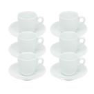 Kit 6 Xícaras de Café com Pires 50ml em Porcelana Branca