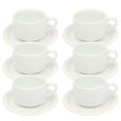 Kit 6 Xícaras de Chá com Pires 200ml em Porcelana Branca