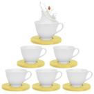 Kit 6 Xícaras de Porcelana com Pires de Bambu 100ml Wincy