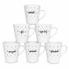 Kit 6 Xícaras Porcelana Tulipa 120ml com Frases Inspiradoras Fé, Gratidão, Felicidade, Corações