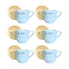 Kit 6 Xícaras Suspiro Porcelana Gratidão Com Pires De Madeira Redondo