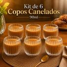 Kit 6 Xicaras Vidro Duplo Canelado Chá Café 90ml Transparente