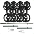 Kit 60 Kg de Anilhas Ferro + 2 Barras Maciças Zincada 40cm e Barra de 150cm