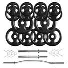 Kit 60 Kg de Anilhas Ferro Fundido + 02 Barras de 40cm + Barra W