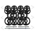 Kit 60 Kg de Anilhas Ferro Fundido + Barras de Supino e Halteres