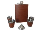 Kit 6pcs Cantil Porta Bebidas Couro Inox C/ Funil, Copos REF:TZ2