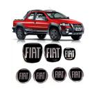 kit 7 adesivos emblema fiat strada preto resinado res27