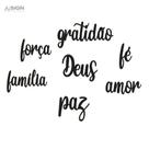 Kit 7 Apliques Palavras Gratidão Família Amor Fé Deus Paz Força Mdf frases Decorativo Preto Kit 7 Apliques Palavras Gratidão Família Amor Fé Deus Paz Força Mdf frases Decorativo Preto
