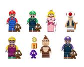 Kit 7 bonecos mario bros luigi peach donkey toad bloco de montar