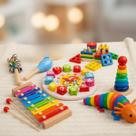 Kit 7 Brinquedos Educativo Encaixe MDF Numeros Letras Empilhar Frações Relógio Tetris Crianças Jogos