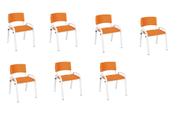 Kit 7 Cadeira Iso Infantil Creche, Escola Base Branco Laranja