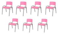 Kit 7 Cadeira Iso Infantil Creche, Escola Base Cinza Rosa