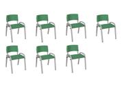 Kit 7 Cadeira Iso Infantil Creche, Escola Base Cinza Verde Escuro