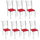Kit 7 Cadeiras de Jantar Lara cromada para cozinha Assento material sintético vermelho - Aurora Line