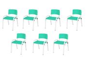 Kit 7 Cadeiras Infantil Iso, Escola, Base Branco- Verde Água