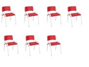 Kit 7 Cadeiras Infantil Iso, Escola, Base Branco- Vermelho