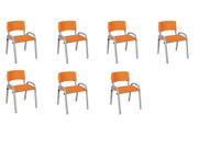 Kit 7 Cadeiras Infantil Iso, Escola, Base Cinza-Laranja