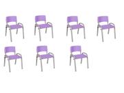 Kit 7 Cadeiras Infantil Iso, Escola, Base Cinza- Lilas