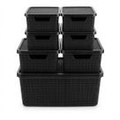 Kit 7 Caixas Organizadoras Rattan Juta Preta Caixa com Tampa 16L, 6L, 2L