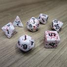 Kit 7 dados rpg de mesa papel branco gotas de sangue d4 d6 d8 d10 d12 d20 d100 d% compativel d&d tormenta
