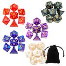 Kit 7 Dados Rpg Marmorizado D4 D6 D8 D10 D10 D12 D20 Bolsa