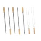 Kit 7 Espetos Simples e duplo Inox c/ Cabo madeira churrasco