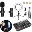 Kit 7 - Estúdio Caseiro para Criador de Conteúdo - Microfone Sem Fio + Ring Light e Mixer de Áudio