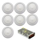 Kit 7 Hiper Led 15W Inox Azul Frente Baixa e Fonte 10A