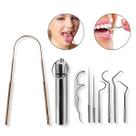 Kit 7 Instrumentos Inox Removedor Tártaro Raspador Língua Higiene Dentes Hálito Saúde Bucal