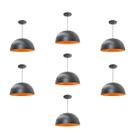 Kit 7 Luminária Pendente Meia Lua 24cm Com Interior Laranja Fiação 110/220v