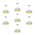 Kit 7 Luminária Pendente Meia Lua 24cm Interior Amarelo Com Fiação 110/220v