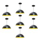 Kit 7 Luminária Pendente Meia Lua 34cm Com Interior Amarelo Com Fiação 110/220v