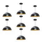 Kit 7 Luminária Pendente Meia Lua 34cm Com Interior Cobre Com Fiação 110/220v