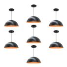 Kit 7 Luminária Pendente Meia Lua 34cm Com Interior Laranja Com Fiação 110/220v