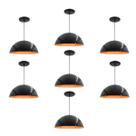 Kit 7 Luminária Pendente Meia Lua 50cm Interior Laranja Com Fiação 110/220v