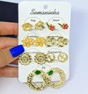 Kit 7 Pares de Brincos Folheado a Ouro Dourado Cartela Semana Brinco Antialérgico Feminino Adulto Infantil Tendência