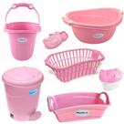 Kit 7 peças banho bebe balde bacia lixeira organizador cesto saboneteira porta algodão Kit 7 peças banho bebe balde bacia lixeira organizador cesto saboneteira porta algodão