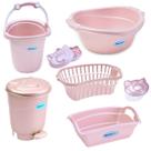 Kit 7 peças banho bebe balde bacia lixeira organizador cesto saboneteira porta algodão Kit 7 peças banho bebe balde bacia lixeira organizador cesto saboneteira porta algodão