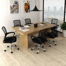 Kit 7 Peças com Uma Mesa de Reunião e 6 Cadeiras de Escritório Tela Mesh Espresso Móveis Marrom/Amêndoa/Preto