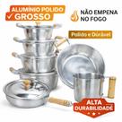 kit 7 pecças caçarolas aluminio batido grosso tam 14 ao 22cm canecao reforçado 12cm frigideira 20cm