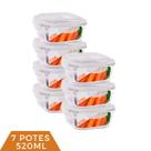 Kit 7 Pote de Vidro Hermético Mantimento Tampa 4 Travas 520ml
