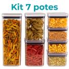 Kit 7 Pote Hermético Quadrado Empilhável Porta Mantimento Arroz Feijão Café Alimento Seco